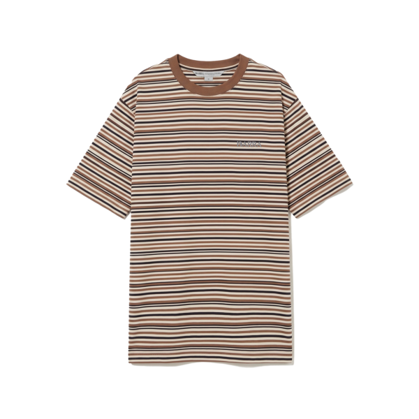 Camiseta Barra Listrada Logo Bege